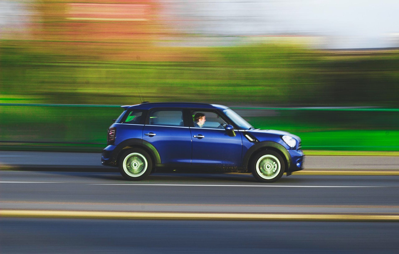 car driving along road